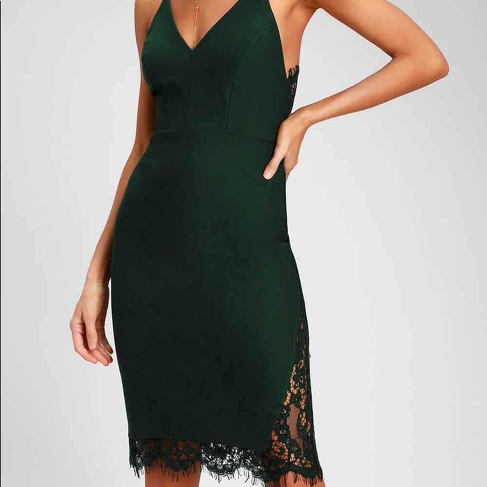 Lulu’s Green Lace Bodycon Midi Dress